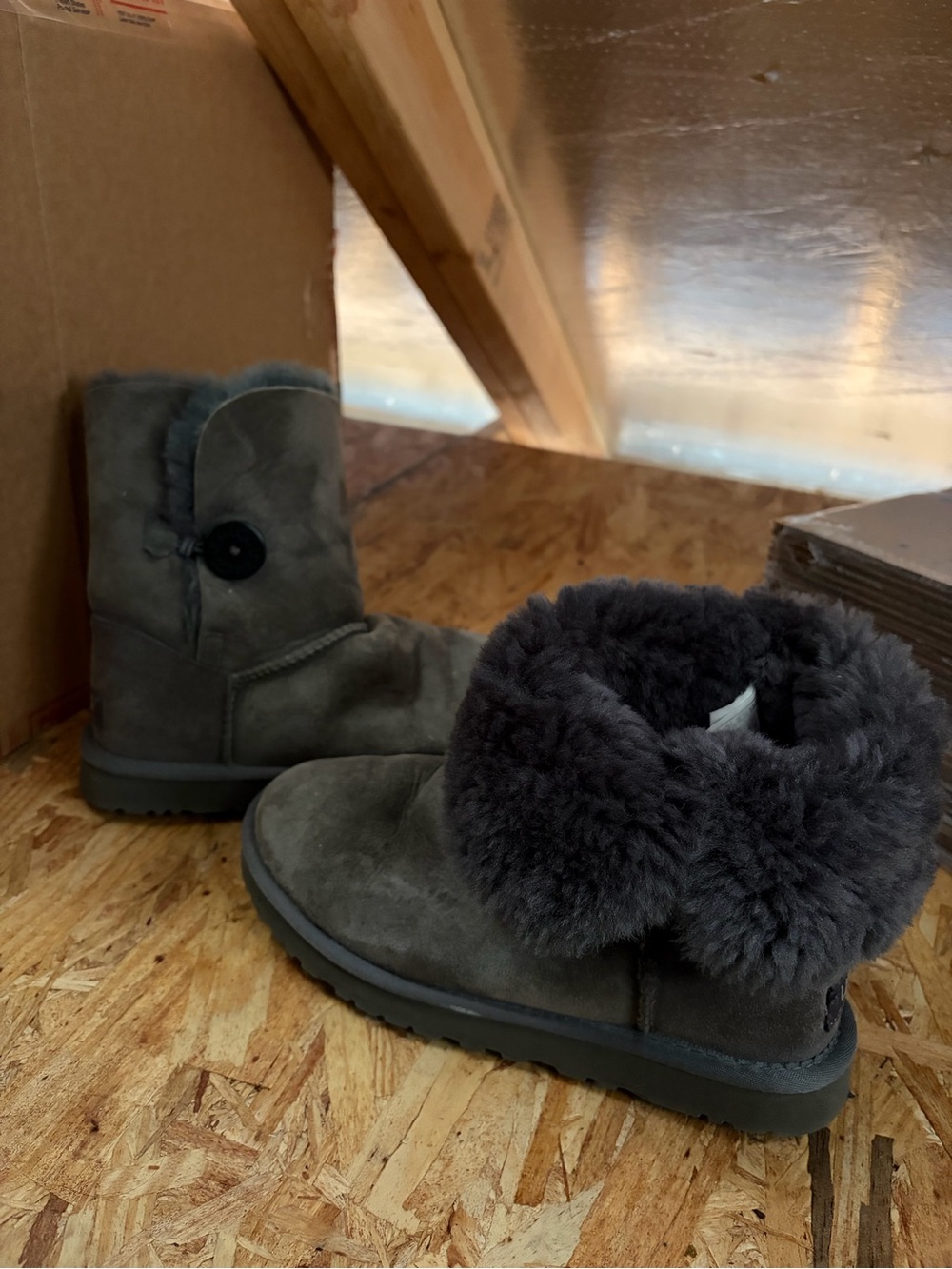UGG Short Shearling Button Boots - Charcoal Gray 7